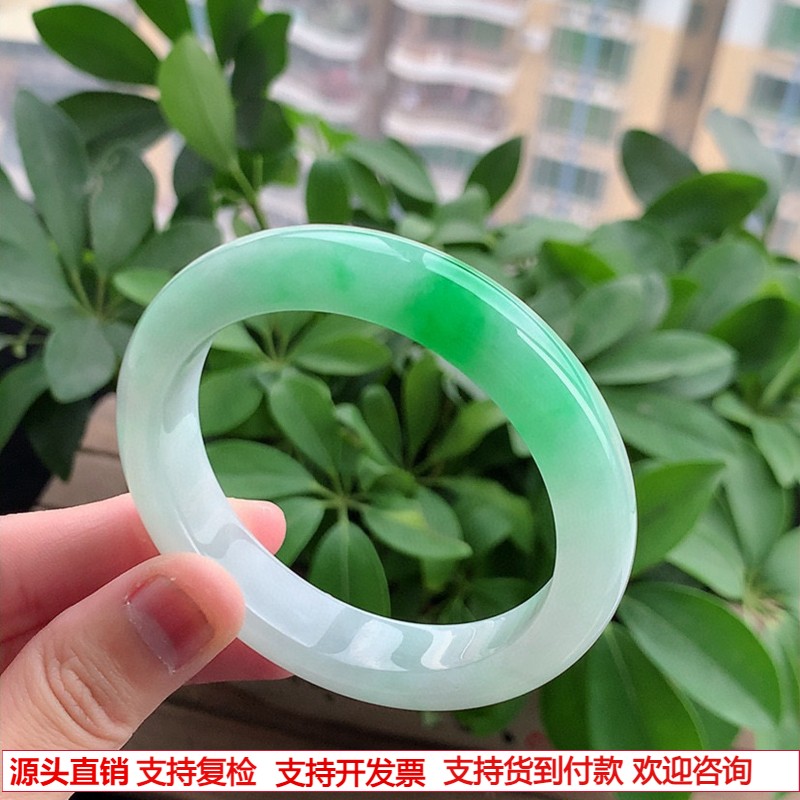 缅甸A货天然翡翠 老坑冰种飘阳绿正装正圈手镯55-56圈口