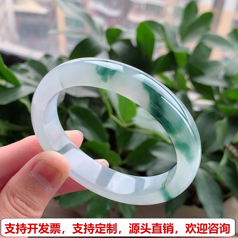 缅甸A货天然翡翠 老坑冰种飘花贵妃手镯55-56圈口