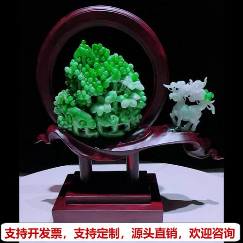 缅甸天然A货玉石翡翠孤品 精雕老坑满绿一路发财树摆件