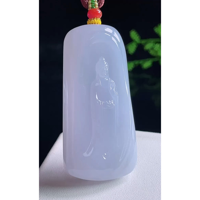 缅甸天然A货玉石翡翠 老坑冰种紫罗兰观音吊坠