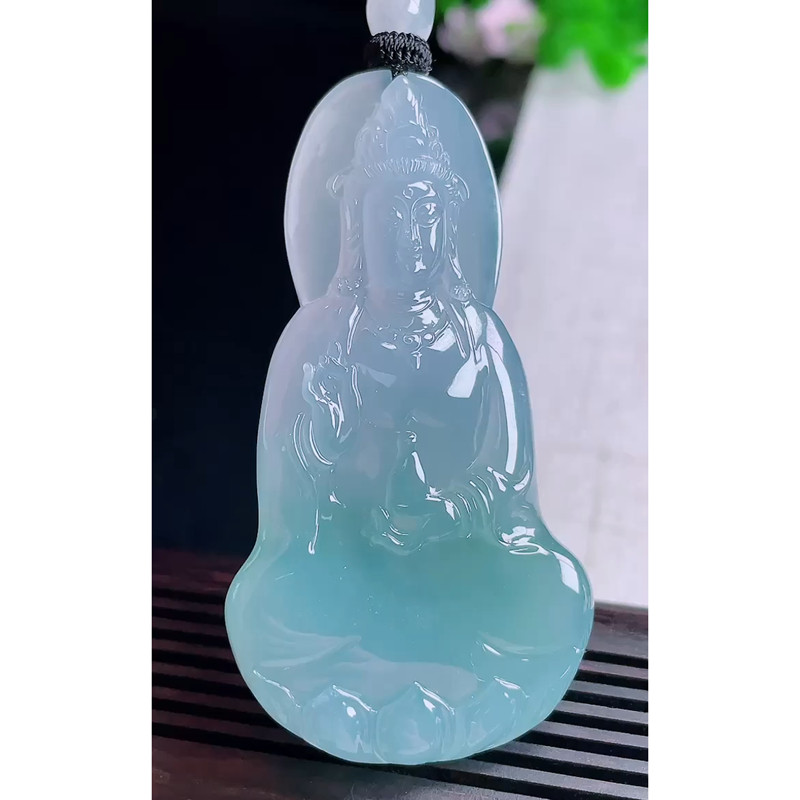 缅甸天然A货玉石翡翠 老坑冰种正装紫罗兰观音吊坠
