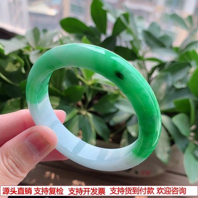 缅甸A货天然翡翠 老坑冰种飘绿半山半水正装正圈手镯52-53小圈口