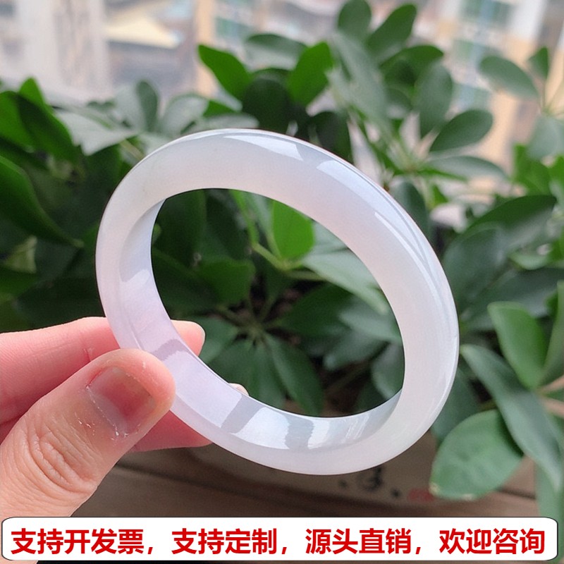 缅甸A货天然翡翠 老坑冰种白月光正装正圈手镯53-54圈口