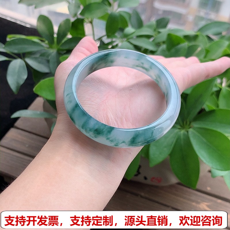 缅甸A货天然翡翠 老坑冰种飘花正装正圈手镯55-56圈口