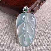 18K金镶叶子吊坠 手工精雕 缅甸天然A货玉石翡翠 老坑冰种