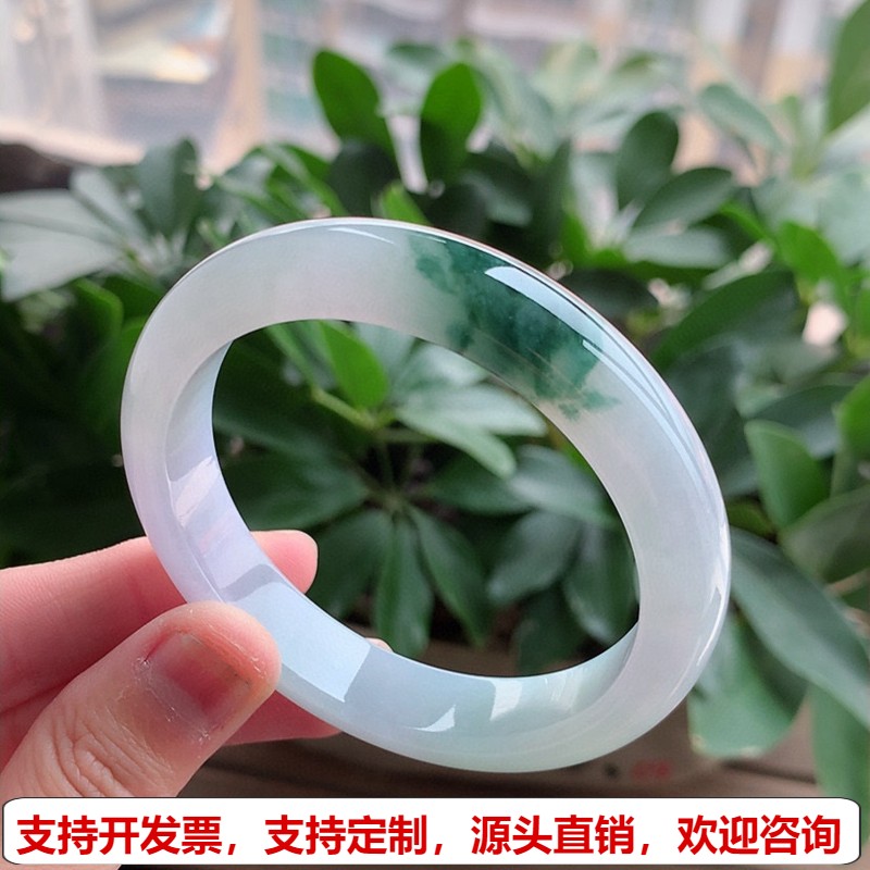 缅甸A货天然翡翠 老坑冰种紫底飘花正装正圈手镯55-56圈口 完美