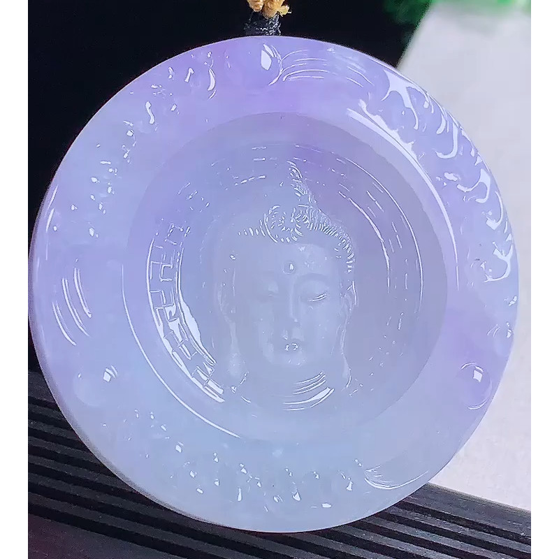 缅甸天然A货玉石翡翠 老坑冰种紫罗兰佛祖吊坠