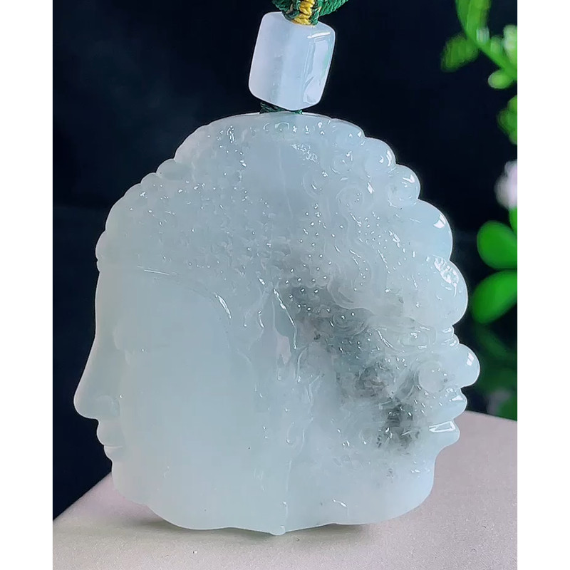 缅甸天然A货玉石翡翠挂件 精雕老坑冰种乌鸡黑花佛魔一念之间吊坠