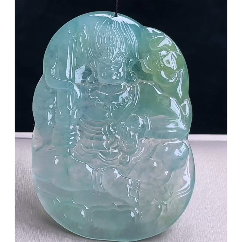 缅甸天然A货玉石翡翠 老坑冰种飘黄翡不动明王吊坠