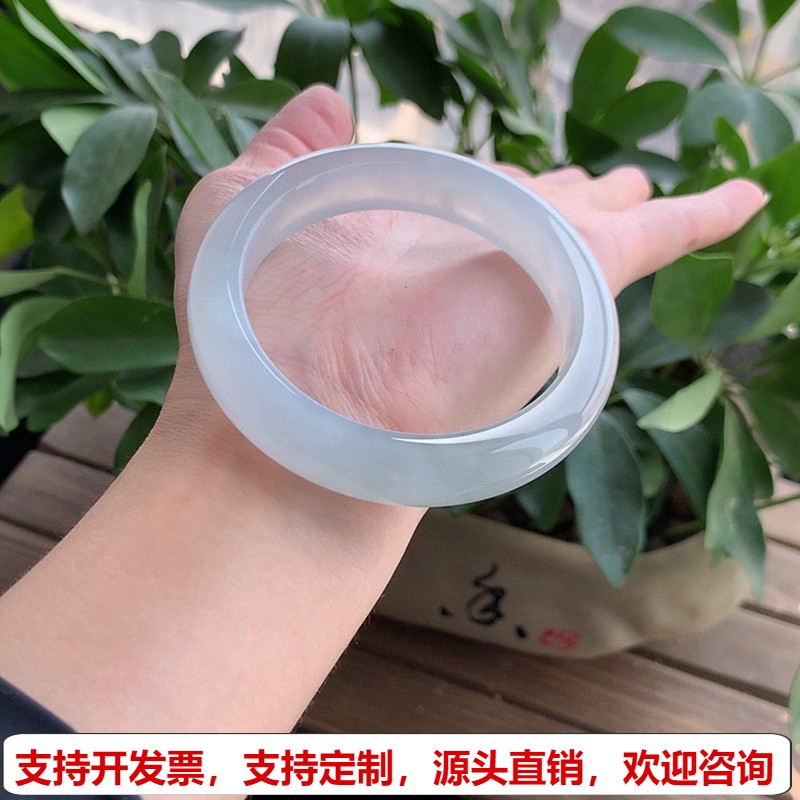 缅甸A货天然翡翠 老坑冰种白月光正装正圈手镯57-58圈口