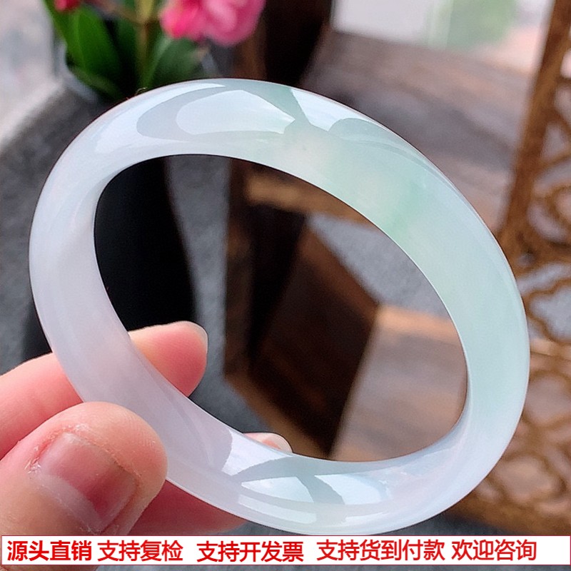 缅甸A货天然翡翠 老坑冰种晴绿童镯正装正圈手镯48-49小圈口