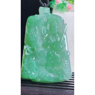缅甸天然A货玉石翡翠 老坑冰种满绿祥龙虚空藏菩萨吊坠
