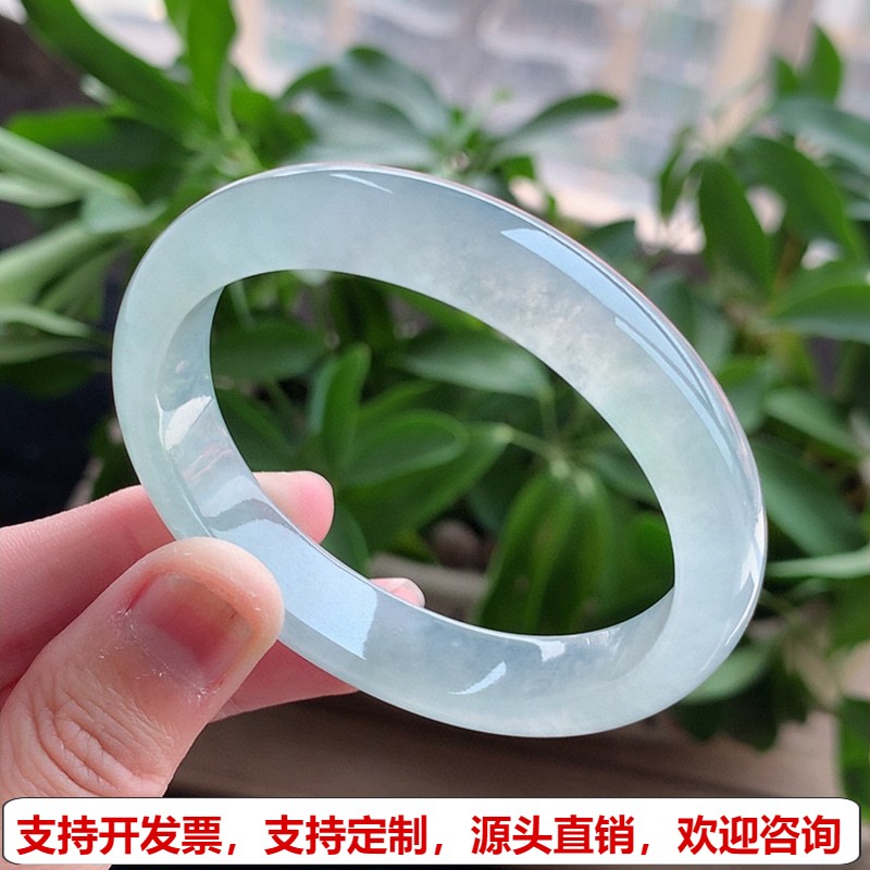 缅甸A货天然翡翠 老坑冰种晴水贵妃手镯53-54圈口 完美
