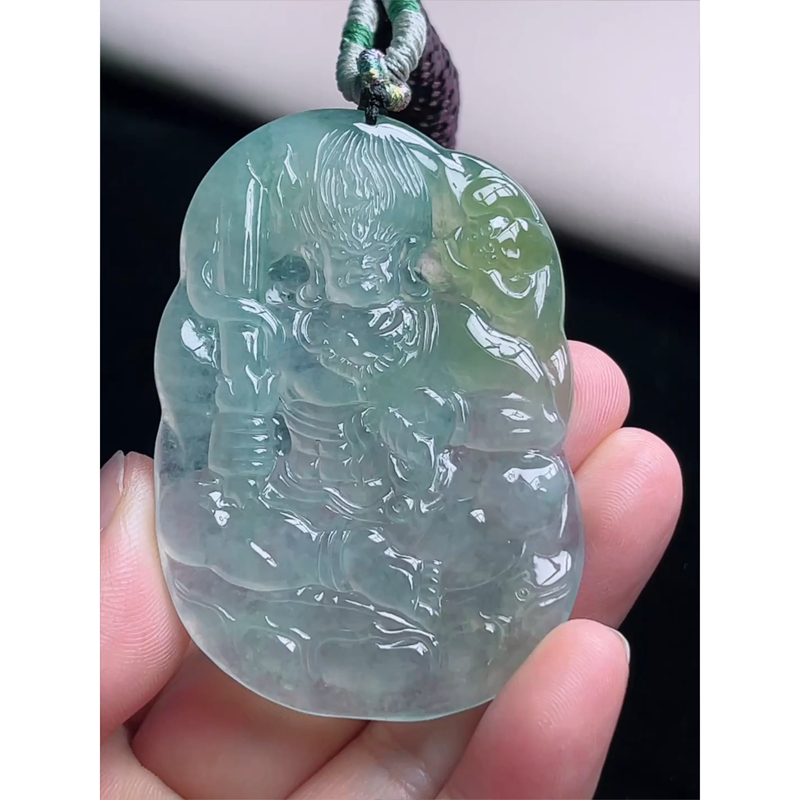 缅甸天然A货玉石翡翠 老坑冰种黄翡不动明王吊坠