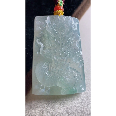 缅甸天然A货玉石翡翠 老坑冰种龙牌吊坠