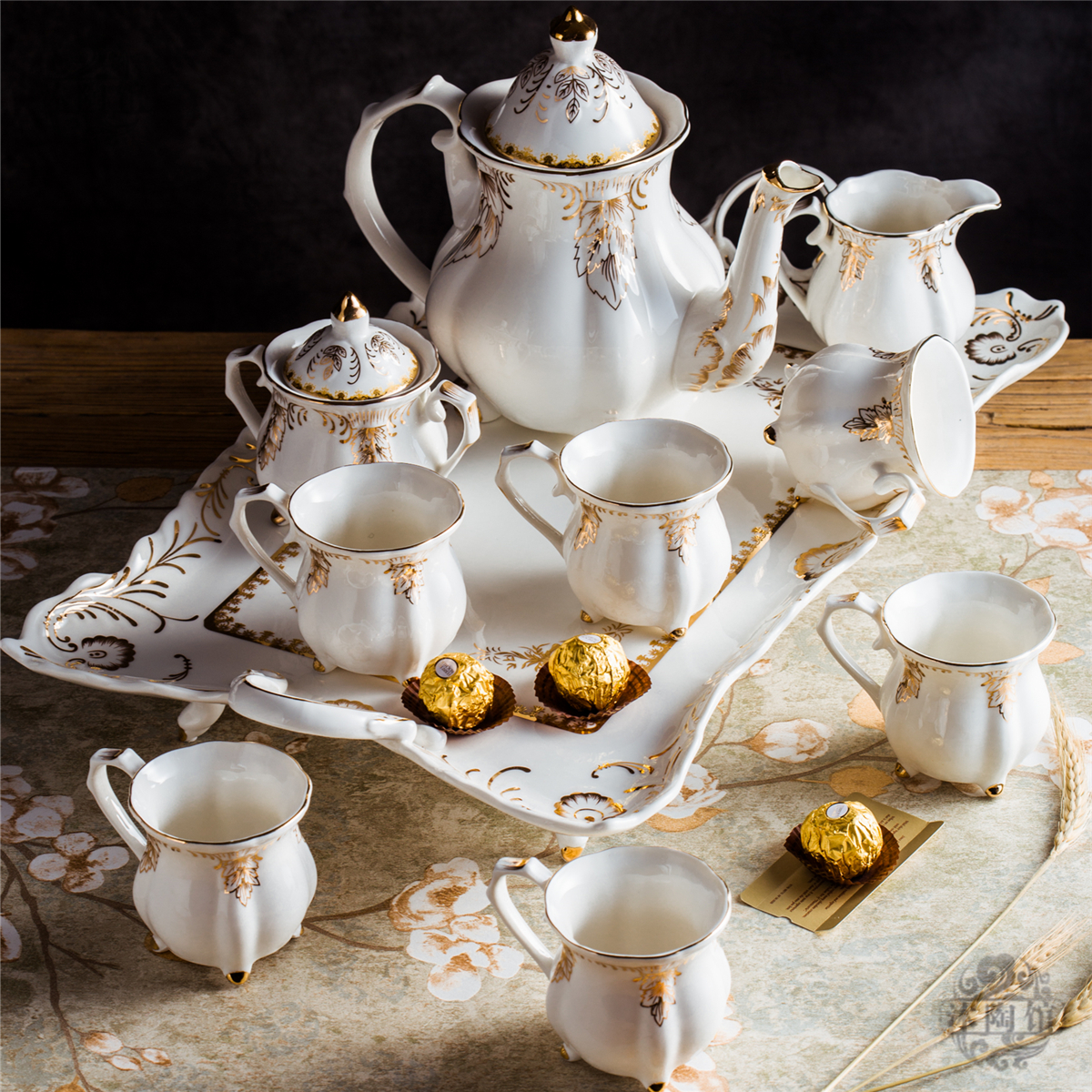 陶瓷咖啡具带托盘欧式茶具英式下午茶茶具茶壶茶杯咖啡杯套装送礼 餐饮具 咖啡套具 原图主图