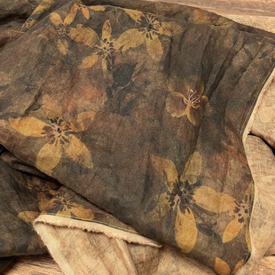 布久以逅水洗纯亚麻印花布料民族风连衣裙袍子衬衫服装面料  青乙