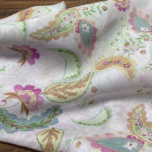 布久以逅新中式纯苎麻印花腰果大花连衣裙布料旗袍国风面料  荡漾