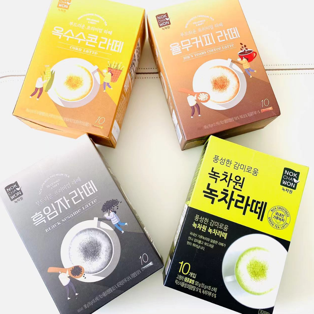 韩国绿茶园黑芝麻绿茶拿铁谷物粉