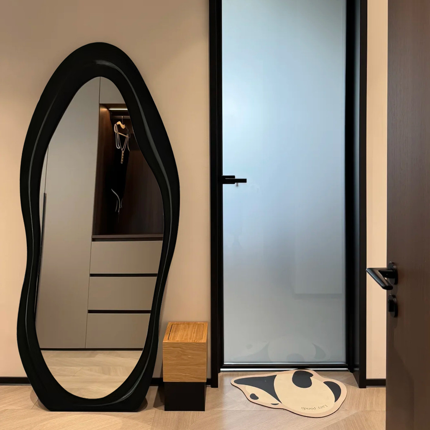 黑色落地镜全身移动不规则穿衣镜北欧设计定制试衣镜墙面装饰镜子