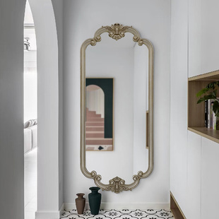 高清法式 饰镜艺术雕花家用穿衣镜ins过道镜 全身镜玄关入户悬挂装