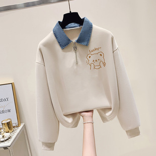 半拉链长袖 新款 上衣 2024秋季 polo领假两件卫衣女小个子春秋薄款