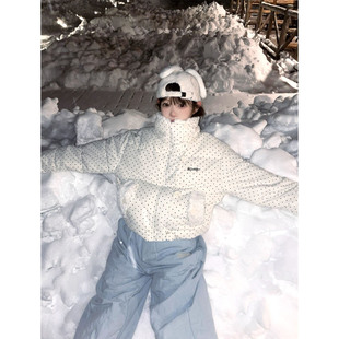 加厚面包 新款 韩系学院风灯芯绒立领短款 波点棉衣外套女学生冬季