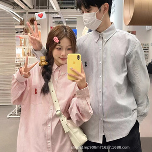 上衣女防晒 长袖 2025春夏季 兔子RiFi漩涡兔竖条纹宽松情侣衬衫