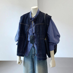 牛仔裤 秋季 设计感马甲气质衬衫 韩版 三件 慵懒风穿搭女2024新款