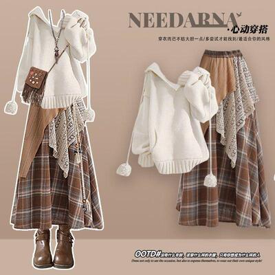 法式慵懒松弛感穿搭毛衣连衣裙早秋季美拉德出游氛围感穿搭裙子