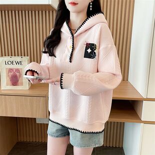 小个子提花卫衣 设计感宽松大码 跨境连帽卫衣女春秋款 2025新款