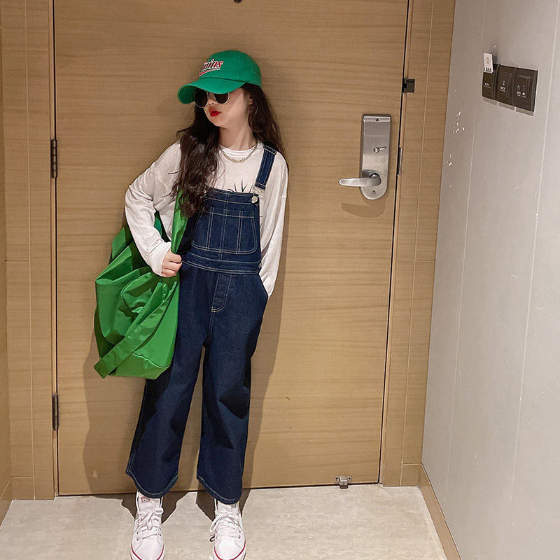 女童牛仔背带裤春秋新款中大童时尚韩版休闲阔腿裤网红秋季长裤