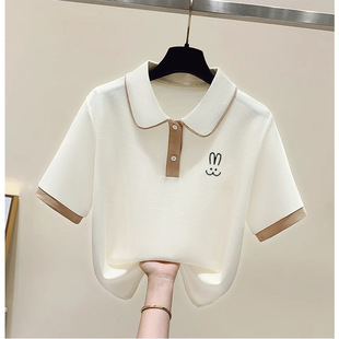 t恤甜美休闲上衣 初中高中学生宽松polo领短袖 夏装 2024新款
