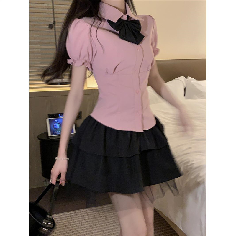 小个子套装学院风短裙半身裙夏季裙子日系JK制服短款衬衫女