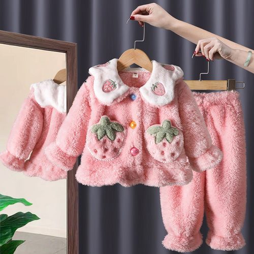 宝宝睡衣秋冬装法兰绒套装女孩保暖珊瑚绒儿童韩版女童家居服冬季