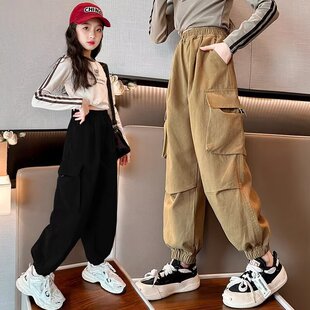 裤 子儿童春季 春秋2024新款 洋气时髦裤 大童宽松长裤 女童工装