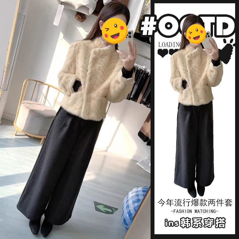 清纯气质学院风两件套女冬季新款时尚保暖百搭短款外套高腰阔腿裤,女装/女士精品,休闲运动套装,淘宝优惠券,粉丝福利购,淘宝优惠卷