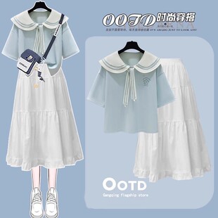 女孩 裙高中学生时尚 少女海军领洋气连衣裙2025夏装 初中生套装