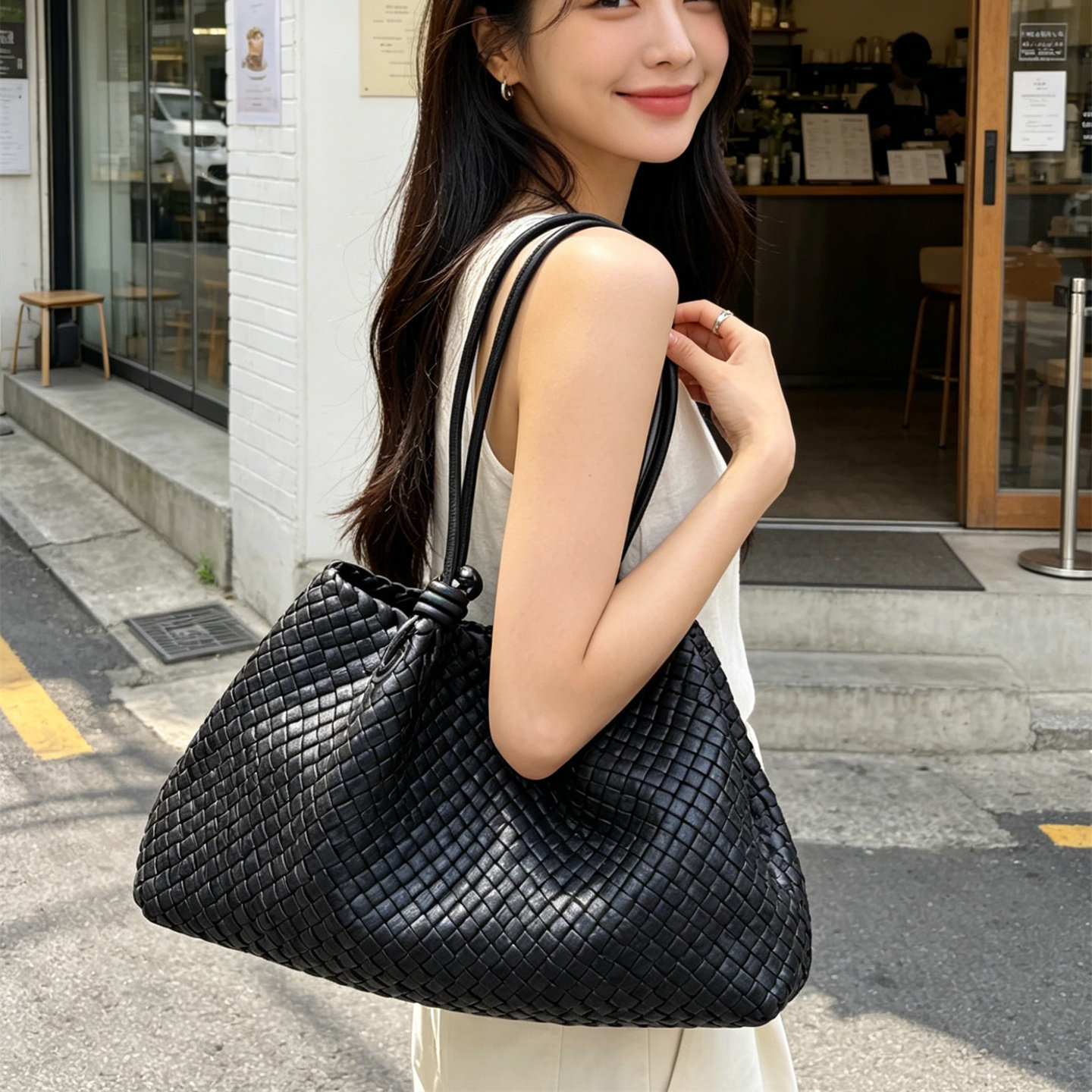 2026新款编织托特包女黑色大容量通勤单肩包高级感手提包