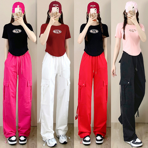 甜酷工装裤曳步舞运动套装女夏季短袖减龄设计感炸街舞蹈服两件套
