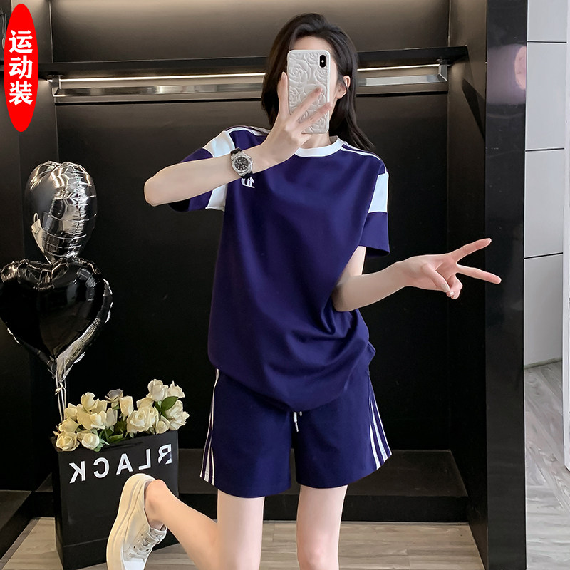 夏潮牌撞色短袖短裤休闲运动套装