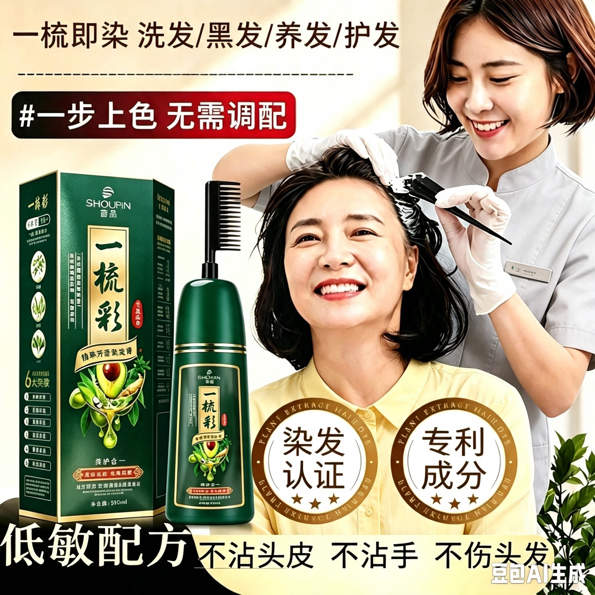 一梳黑染发剂植物中老年纯天然正漂发剂