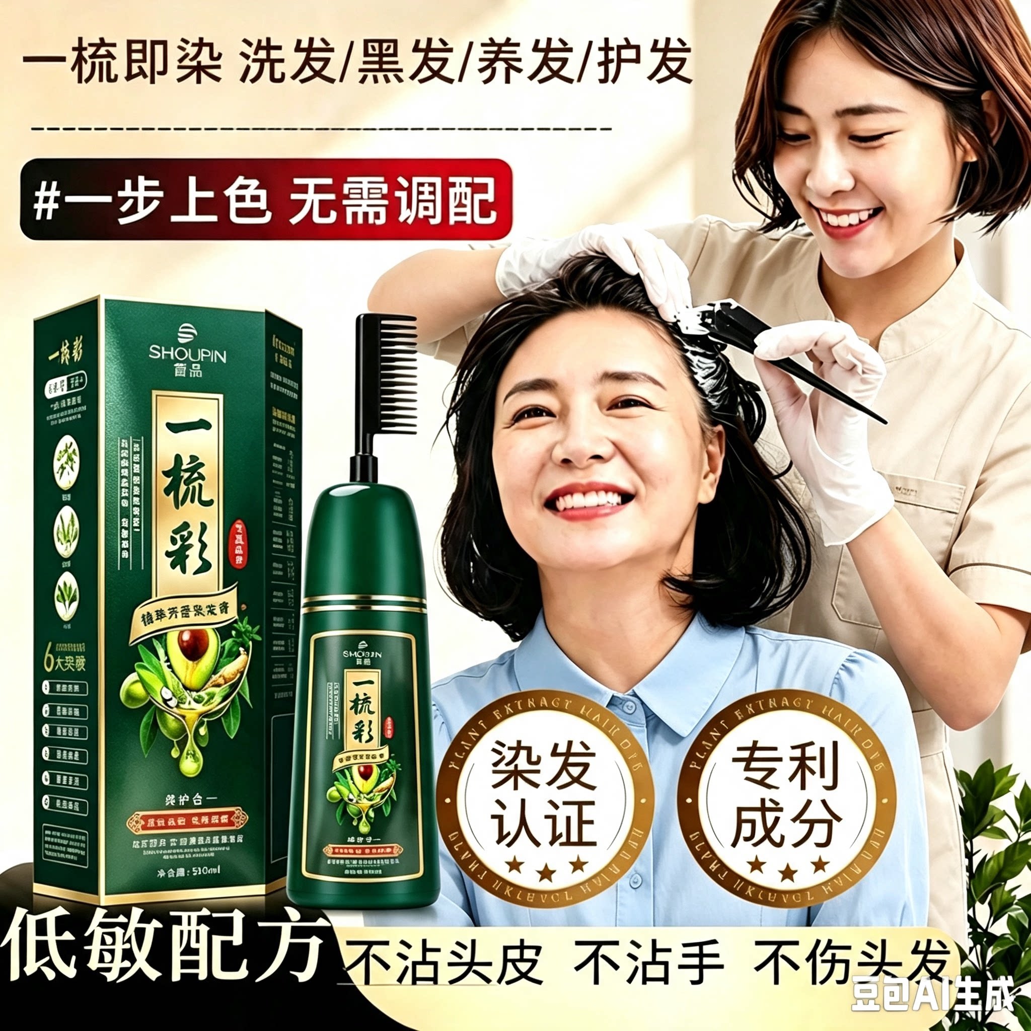 一梳黑染发剂植物中老年纯天然正漂发剂