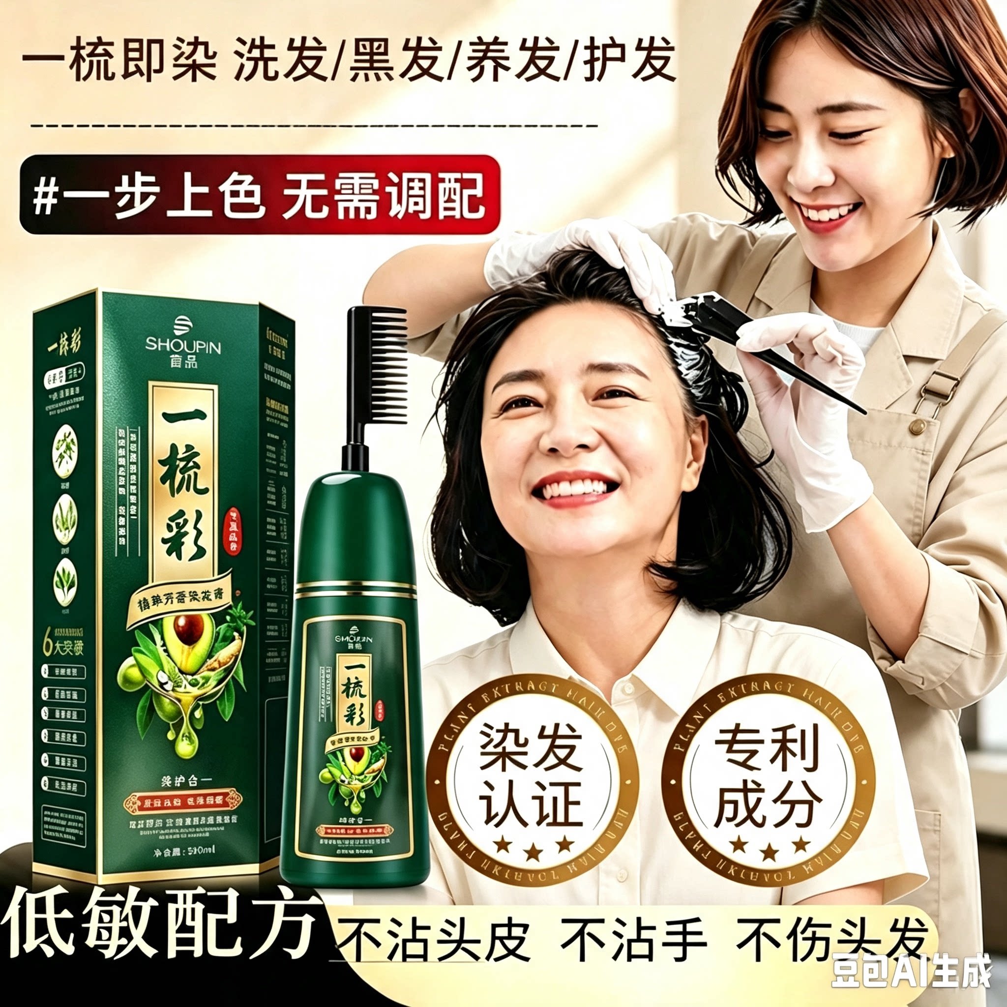 一梳黑染发剂植物中老年纯天然正漂发剂