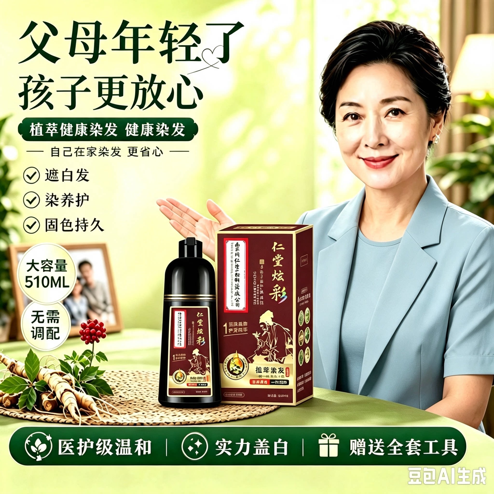 染发剂洗染一体洗发水黑色老年人漂发剂