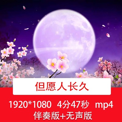 苏紫瑶《但愿人长久》伴奏视频中秋节唯美月亮舞台LED背景视频