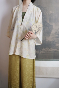 对襟短衫 裳裳者华 半袖 春夏秋日常明制天丝印花合领衫 汉服 水粉