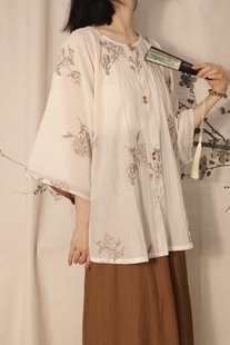 裳裳者华 日常春夏秋明制汉服刺绣花天丝圆领半袖短衫唐制八破裙