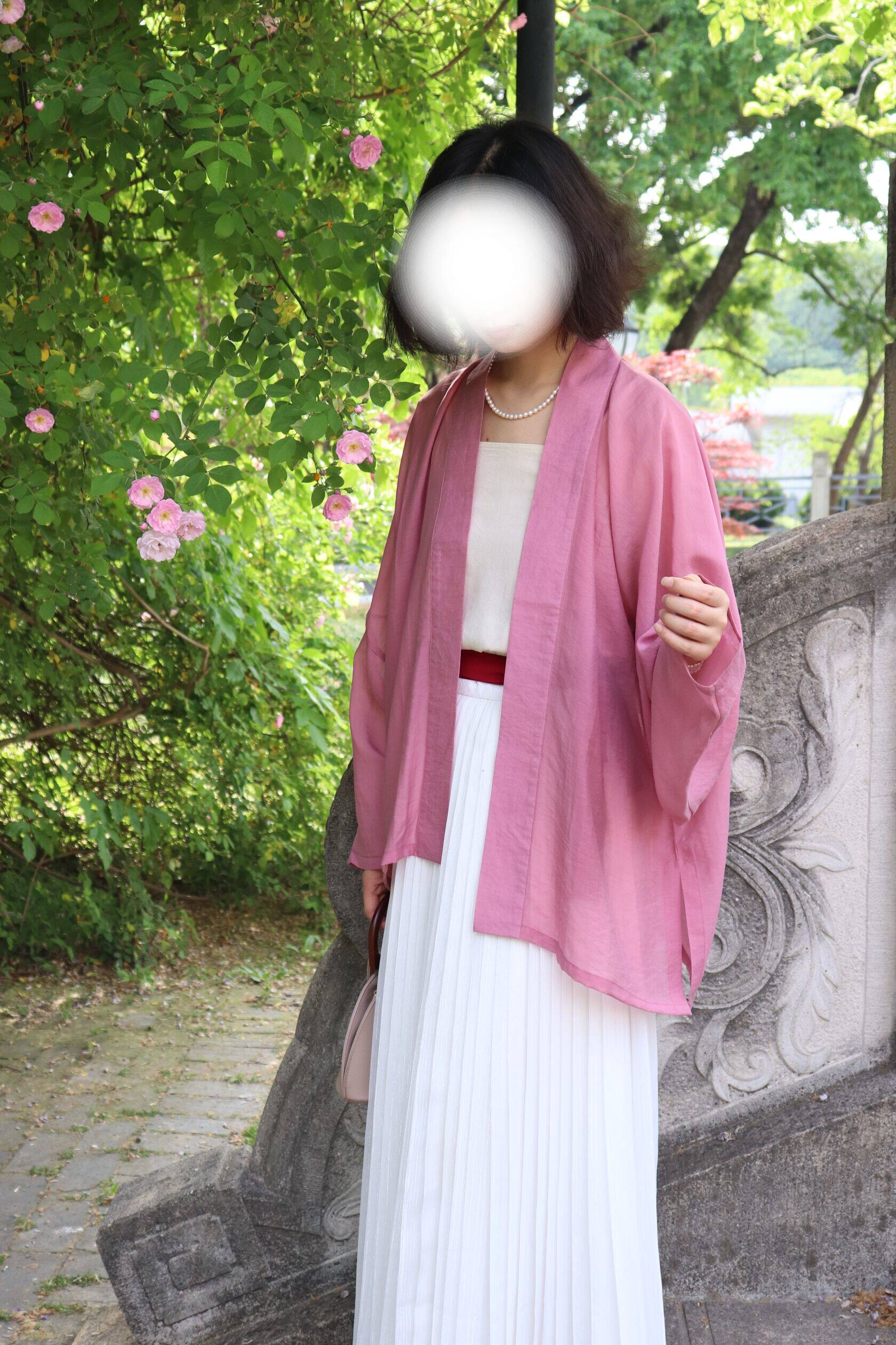 SHANG SHANG ZHE HUA 파스텔 송나라 봄 여름 가을 실크 스트레이트 칼라 항공기 소매 짧은 셔츠 백배 치마 일일 전통 HANFU