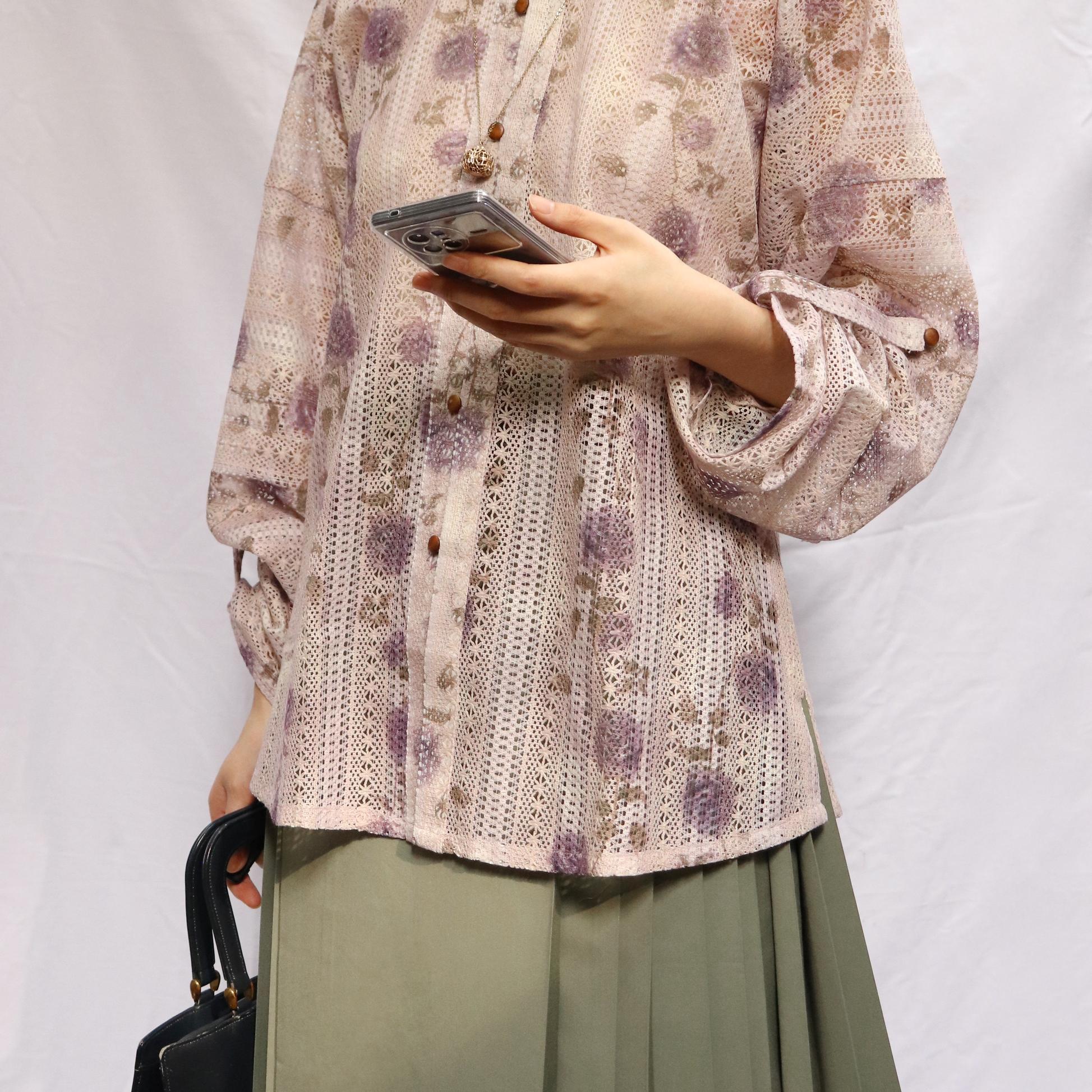 复古镂空玫瑰提花春夏开衫立领衫